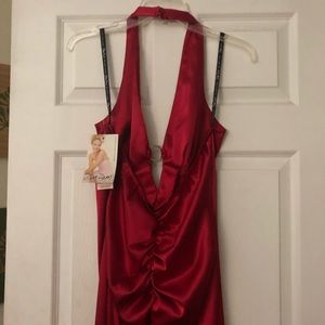 Sexy girl stretchy red satin looking dress!